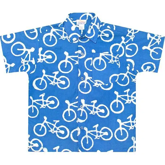 Button Down Shirt: Bikes - Blue-Organic