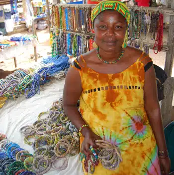 Lizzy Kumah at her bead stand in Odumase-Krobo Lizzy Kumah at her bead stand in Odumase-Krobo
