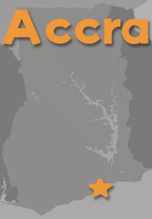 Map of Ghana featuring Accra