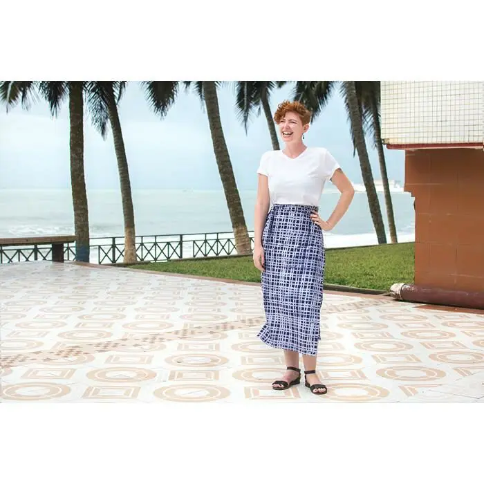 Wrap Skirt Long: Plaid - Navy-Organic - Image 2