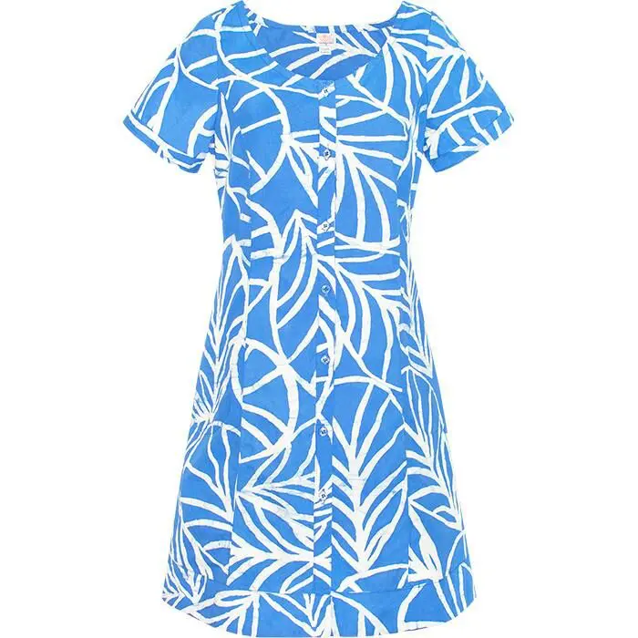 Button Front Dress: Canopy - Blue-Organic