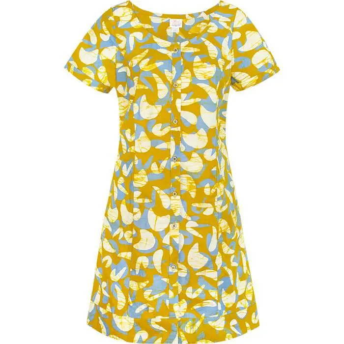 Button Front Dress: Mod - Mustard-Organic