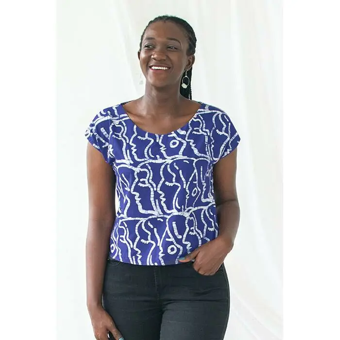 Boxy Blouse: Sisters - Navy-Organic - Image 2