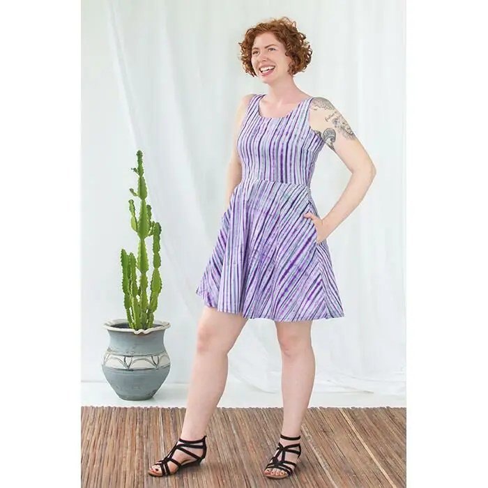 Ava Dress: Stripes - Eggplant-Organic - Image 3