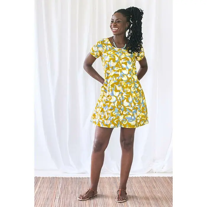 Button Front Dress: Mod - Mustard-Organic - Image 2