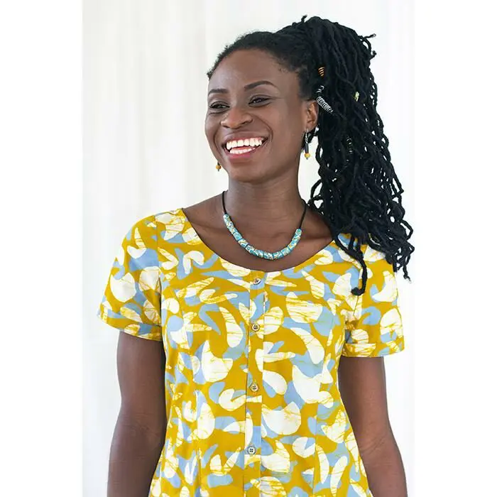 Button Front Dress: Mod - Mustard-Organic - Image 4