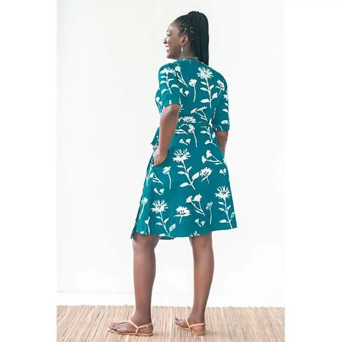 Wrap Dress 3/4 Sleeve: Wildflower - Teal-Organic - Image 4