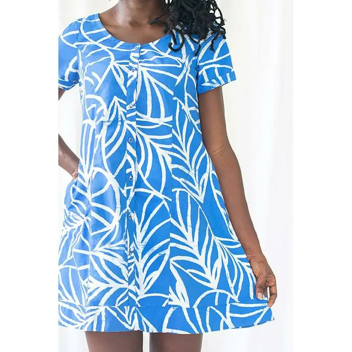 Button Front Dress: Canopy - Blue-Organic - Image 5