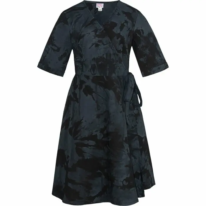 Wrap Dress 3/4 Sleeve: Marble - Black-Organic