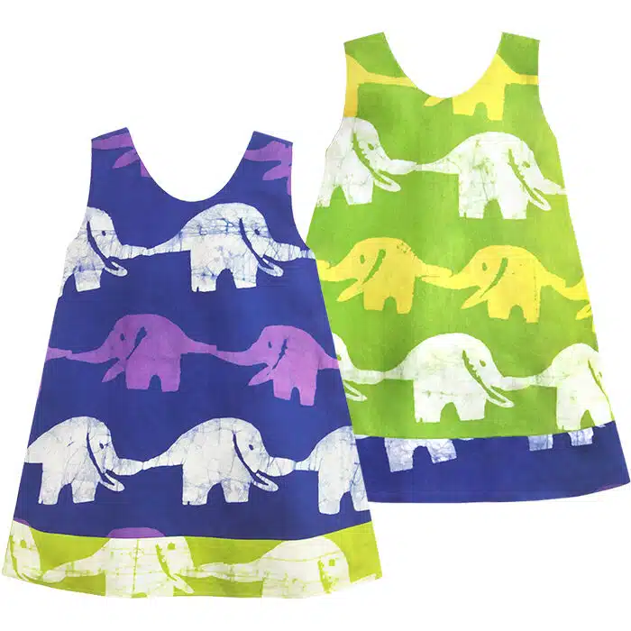 Reversible Dress: Elephants - Blue-Organic