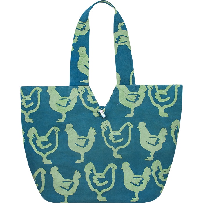 Basket Tote Bag: Chickens - Teal-Organic
