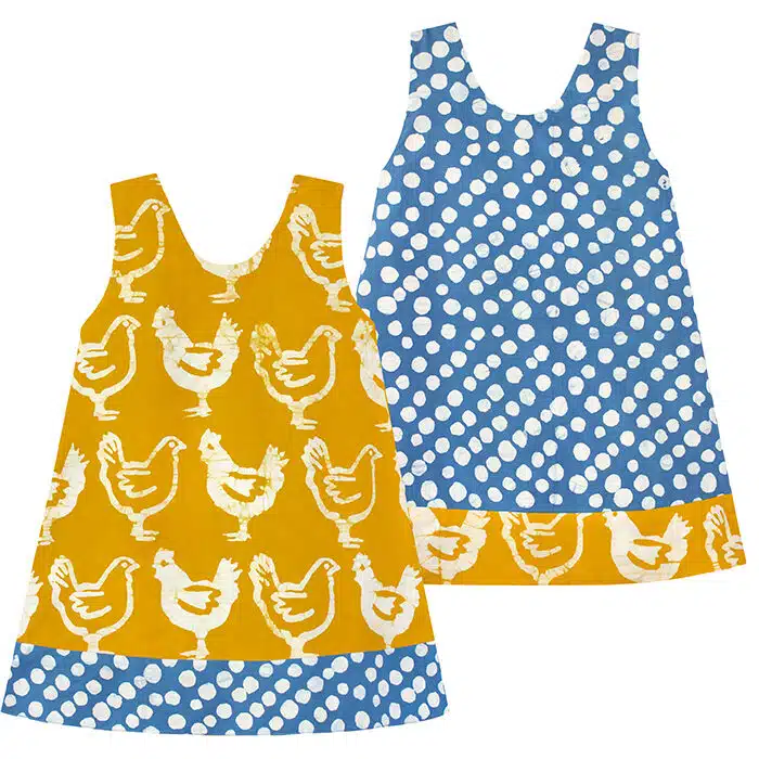 Reversible Dress: Chickens - Gold-Organic