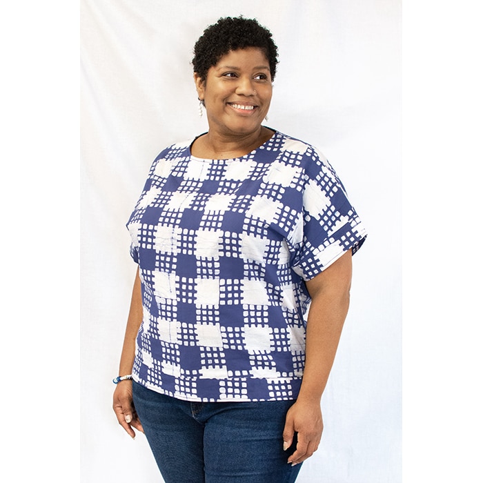 Crew Blouse: Gingham - Navy-Organic - Image 3