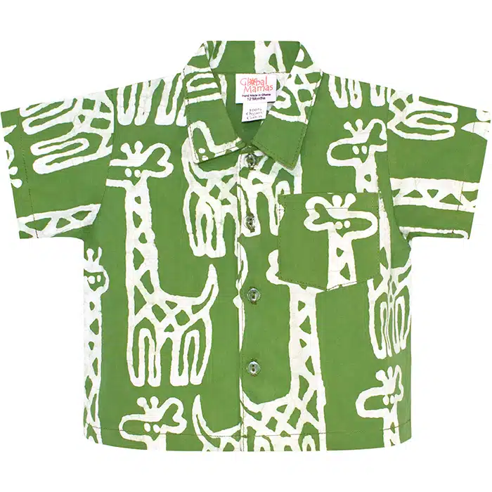 Button Down Shirt: Giraffe - Olive-Organic