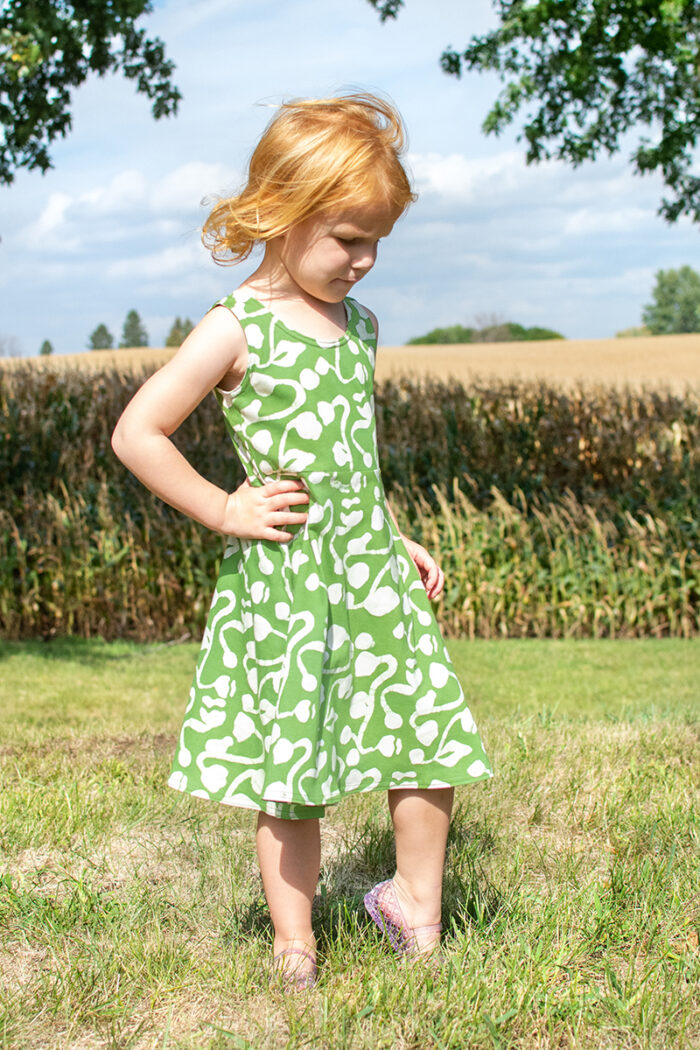 Knit Dress-Fit & Flare Kids: Brambles - Olive-Organic