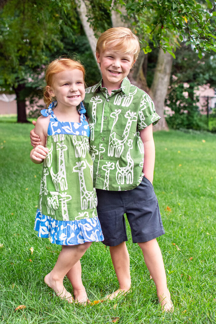 Button Down Shirt: Giraffe - Olive-Organic