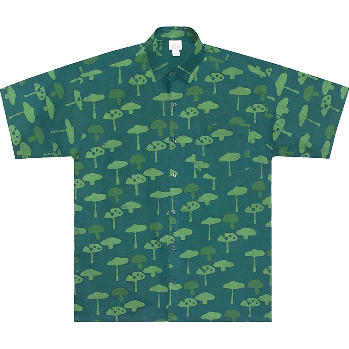 Button Down Shirt: Mushrooms - Green-Organic