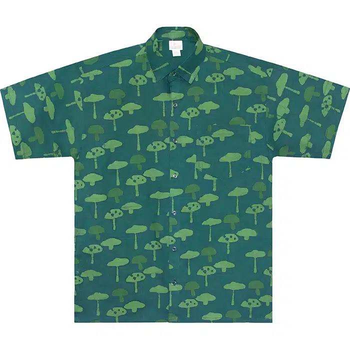 Button Down Shirt: Mushrooms - Green-Organic
