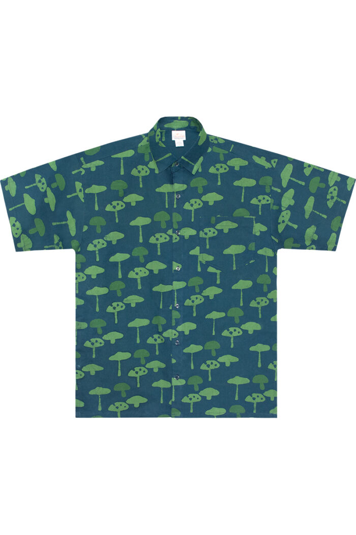 Button Down Shirt: Mushrooms - Green-Organic