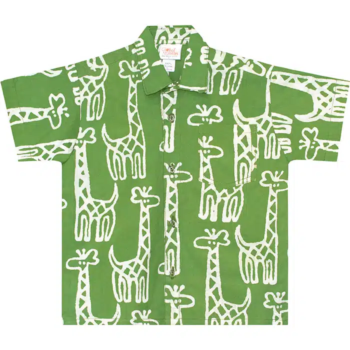 Button Down Shirt: Giraffe - Olive-Organic - Image 2