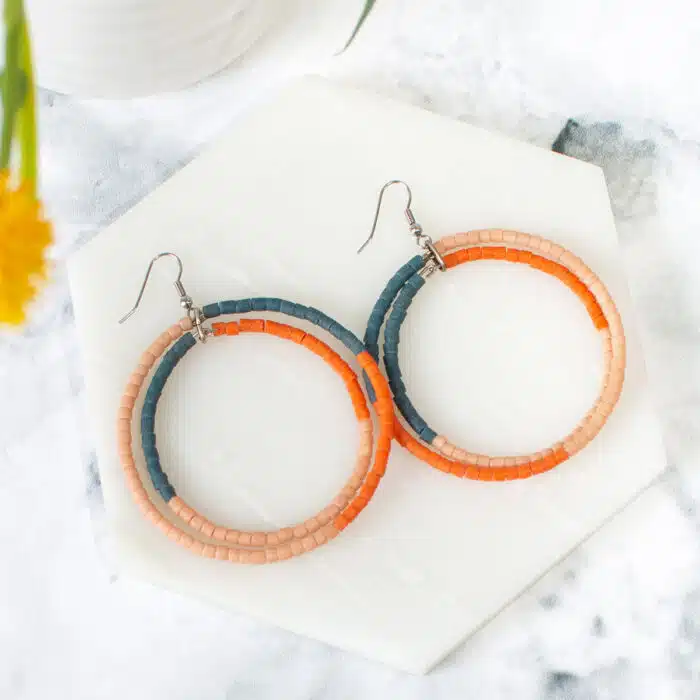 Color Block Hoops: Earrings - Peach