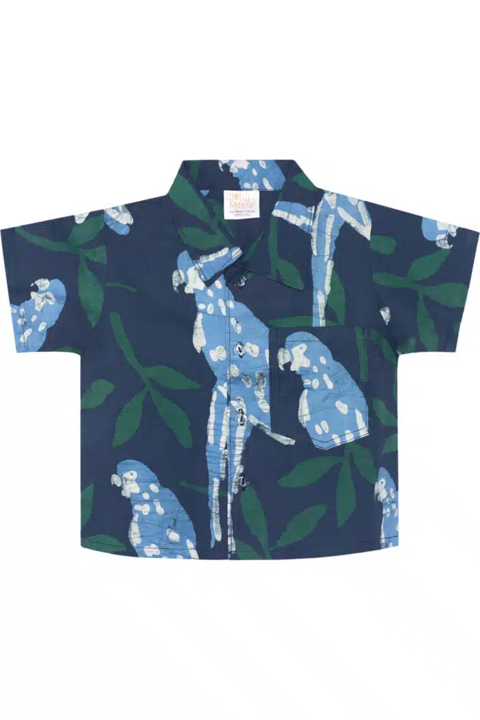 Button Down Shirt: Parrots - Spruce-Organic