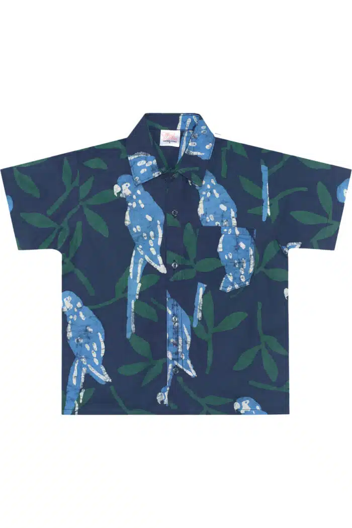 Button Down Shirt: Parrots - Spruce-Organic