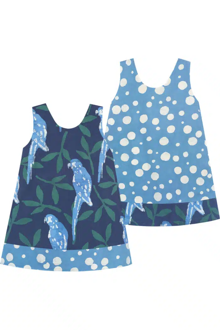 Reversible Dress: Parrots - Spruce-Organic