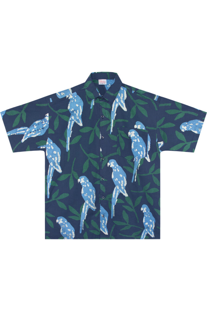 Button Down Shirt: Parrots - Spruce-Organic