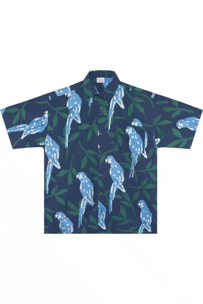 Button Down Shirt: Parrots - Spruce-Organic
