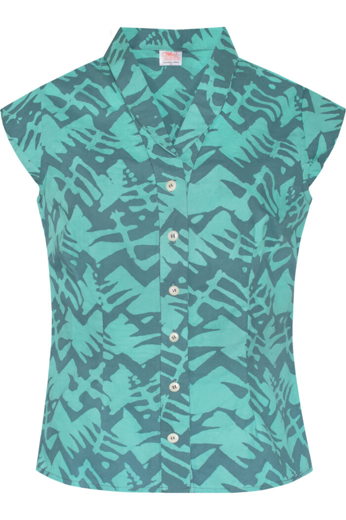 Retro Blouse: Phoenix - Sea Glass-Organic