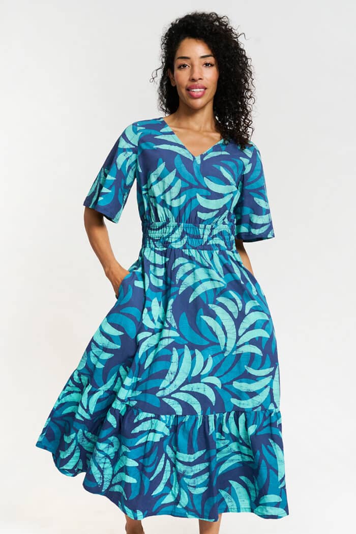 Bay Dress: Ferns - Navy-Organic