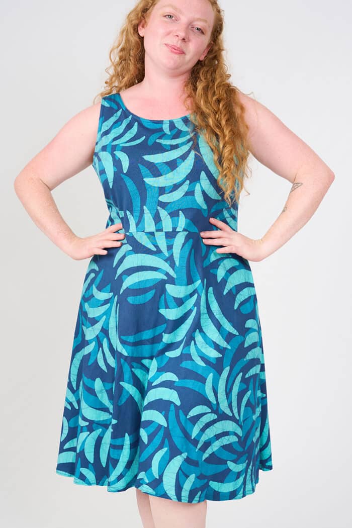 Knit Dress-Fit & Flare Adult: Ferns - Navy-Organic