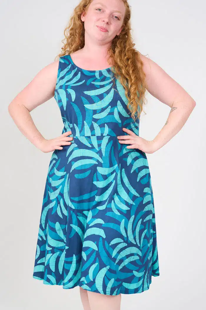 Knit Dress-Fit & Flare Adult: Ferns - Navy-Organic