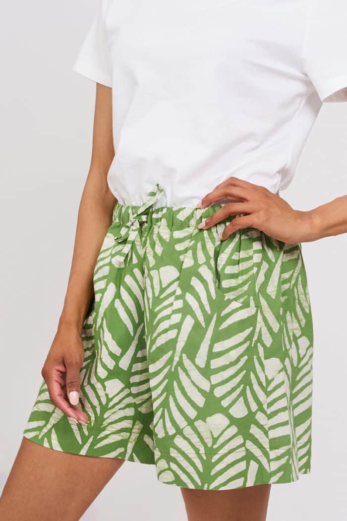 Cabana Shorts: Deco Leaf - Olive-Organic