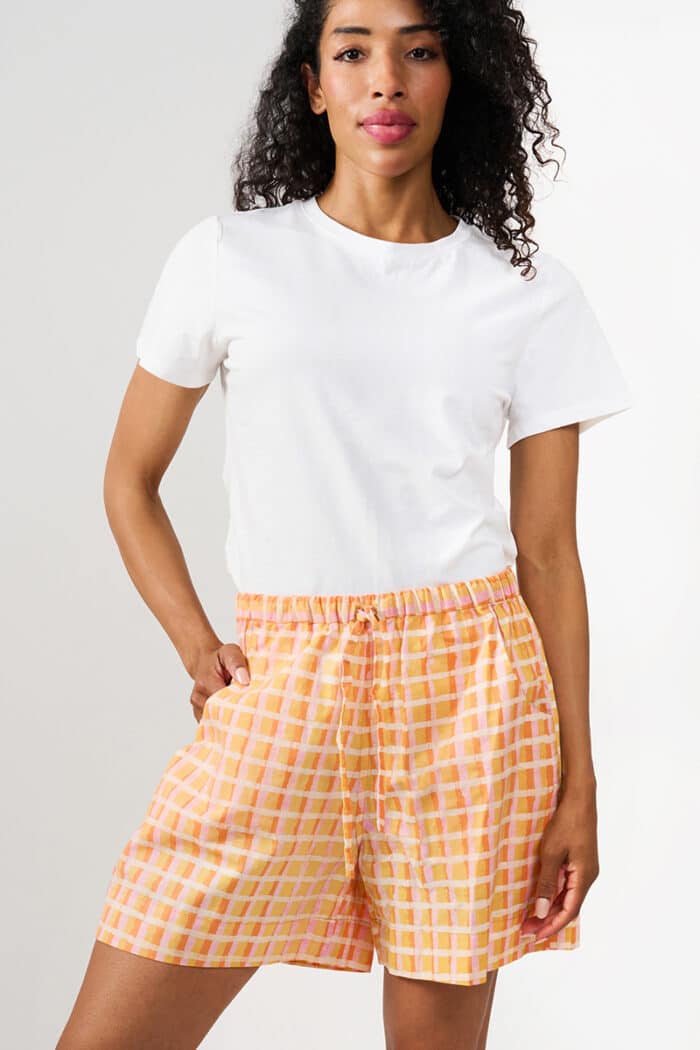Cabana Shorts: Plaid - Gold-Organic