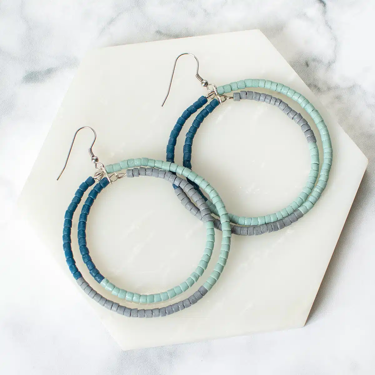 Color Block Hoops: Earrings - Sea Glass - Image 2