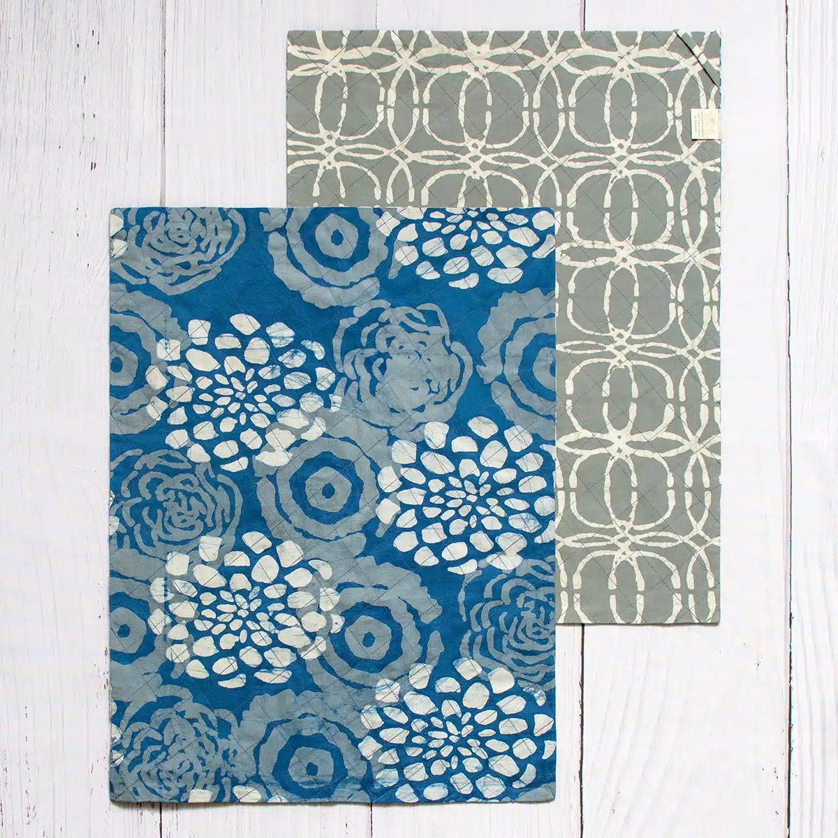 Tea Towels: Blooms - Indigo-Organic