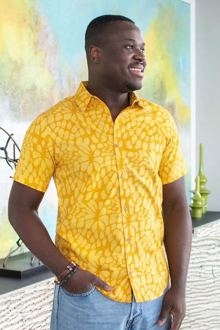 Slim Fit Shirt: Floral Burst - Gold-Organic