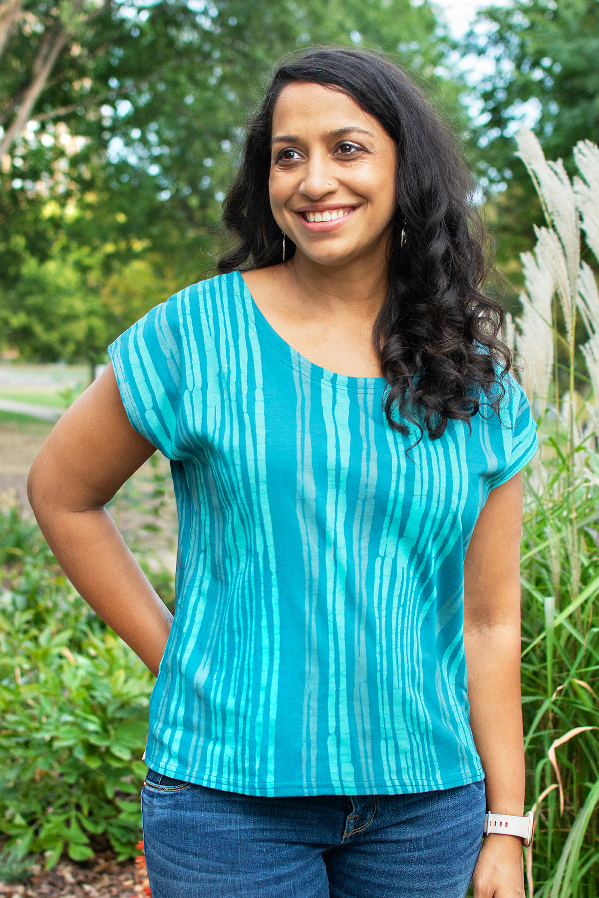 Knit Mesa Top: Reeds - Teal-Organic - Image 2