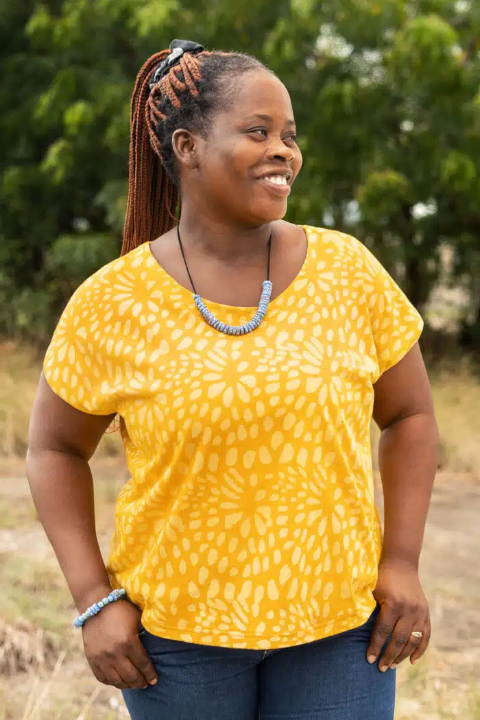 Knit Mesa Top: Floral Burst - Gold-Organic