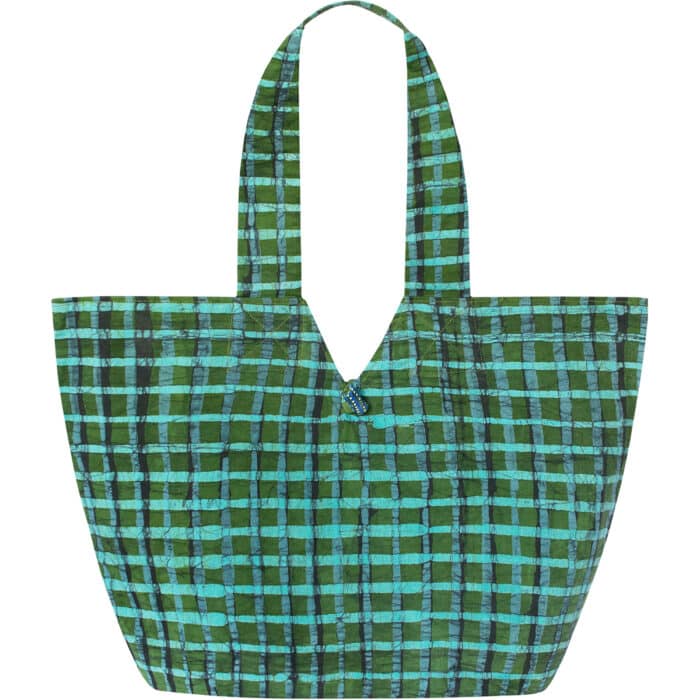Basket Tote Bag: Plaid - Olive-Organic