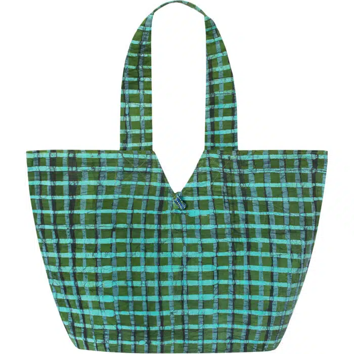 Basket Tote Bag: Plaid - Olive-Organic