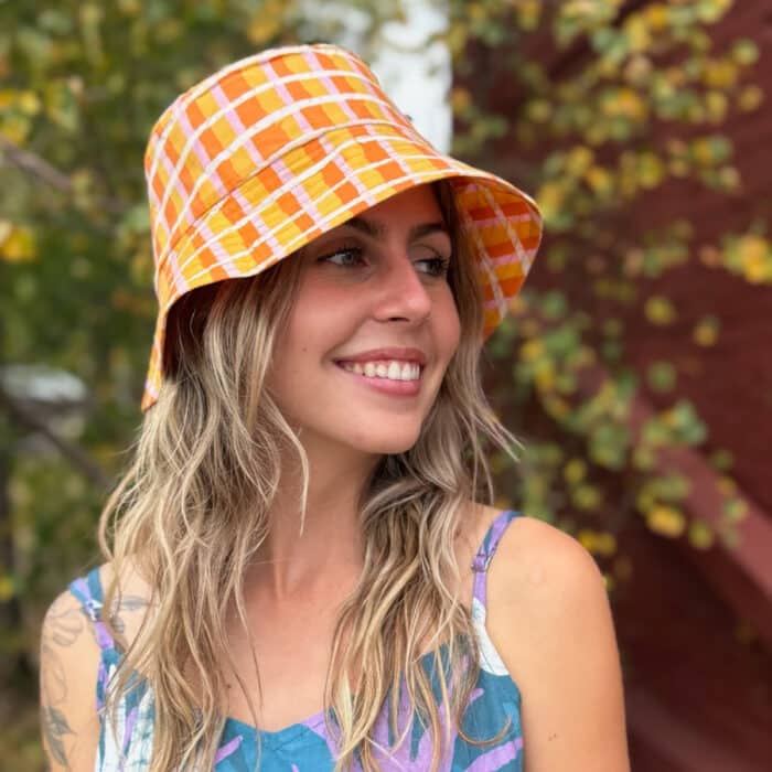 Adult Sun Hat: Plaid - Gold-Organic