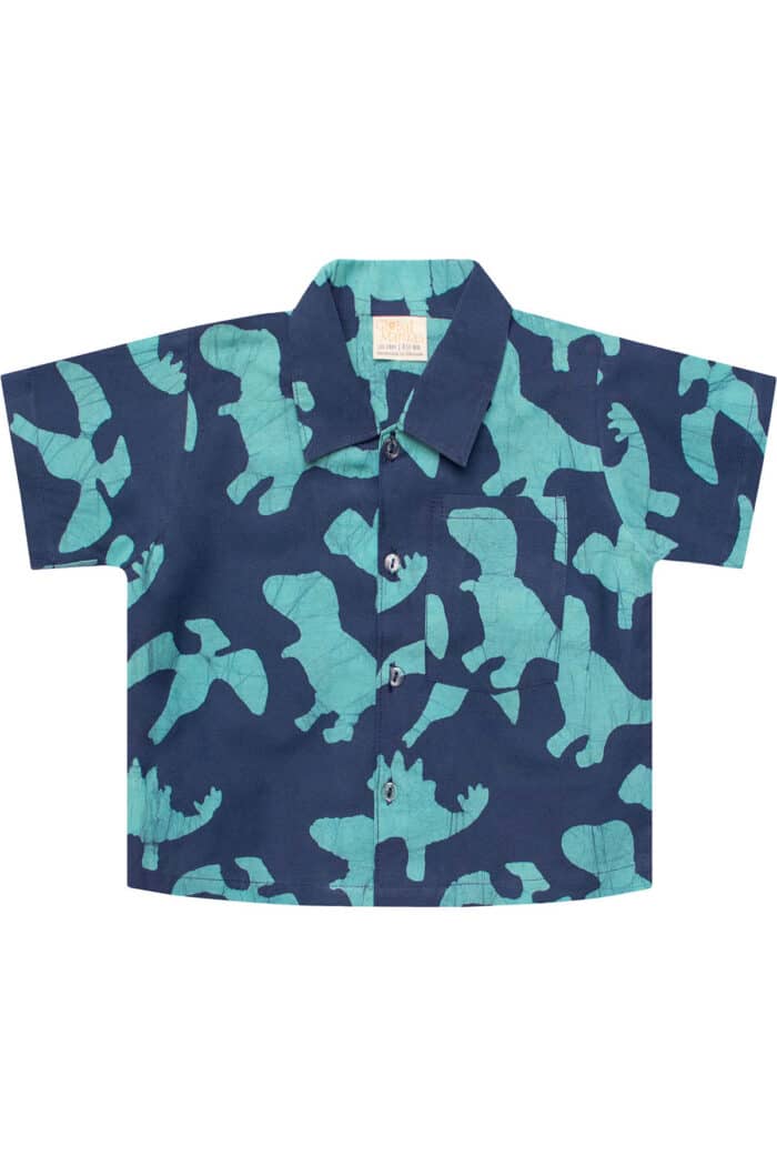 Button Down Shirt: Dinos - Navy-Organic