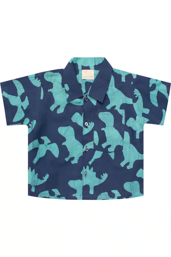 Button Down Shirt: Dinos - Navy-Organic