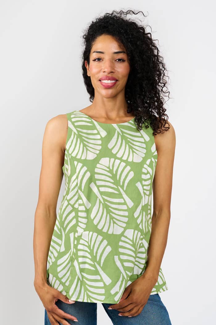 Boardwalk Blouse: Deco Leaf - Olive-Organic