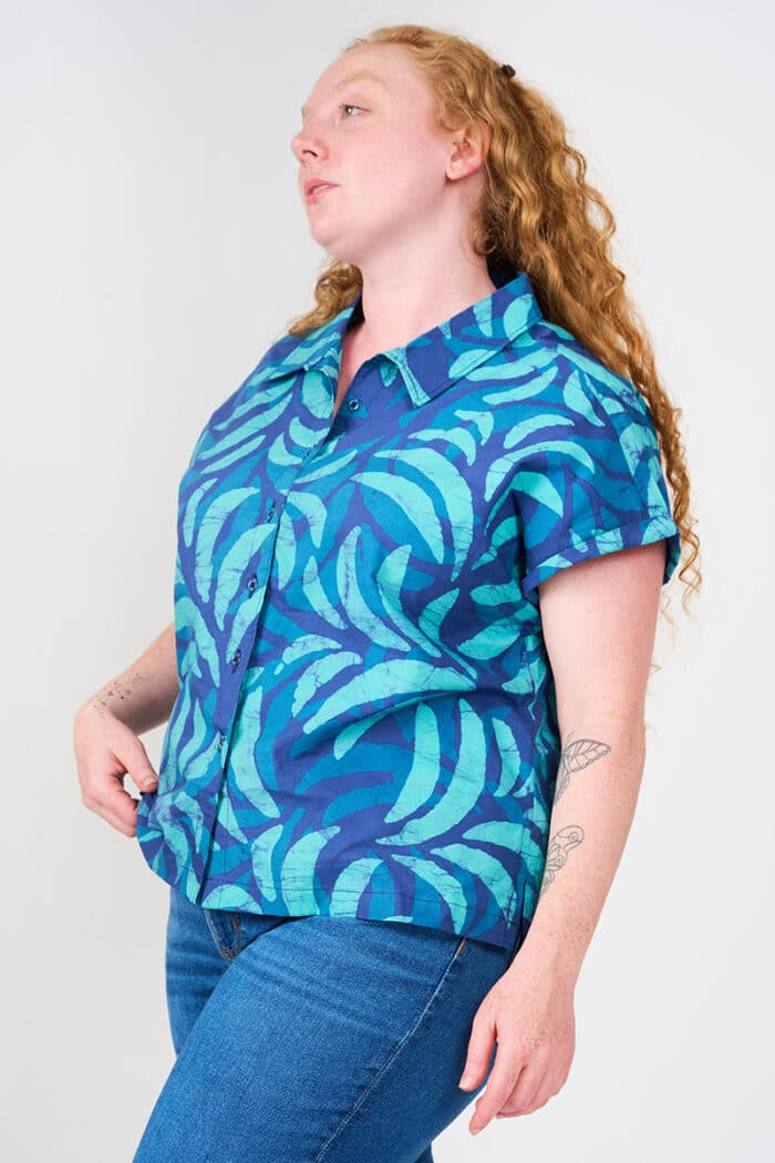 Cabana Blouse: Ferns - Navy-Organic