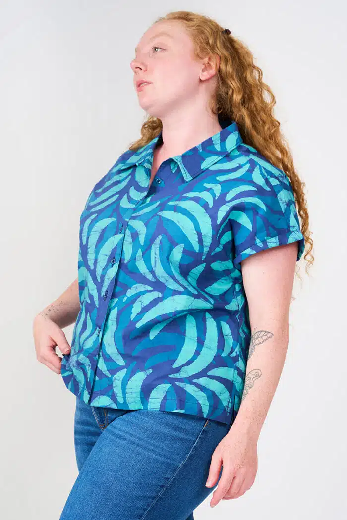 Cabana Blouse: Ferns - Navy-Organic