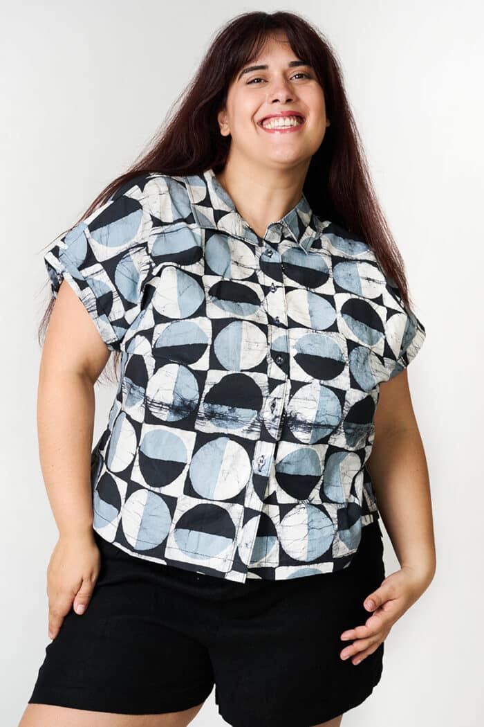 Cabana Blouse: Mod Circles - Black-Organic